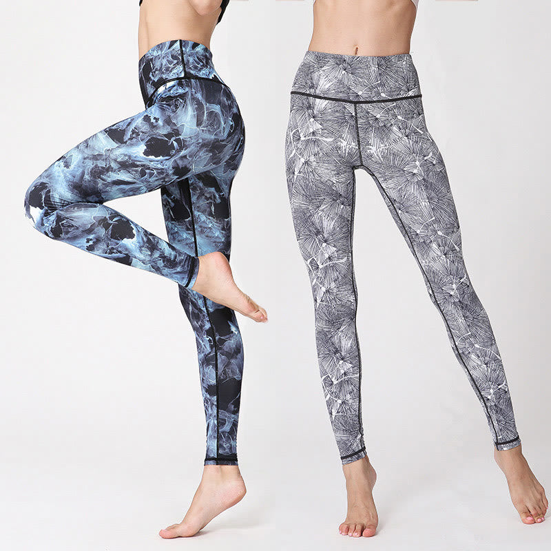 Mist Leaves Print Sports Exercise Fitness Leggings Women's Yoga Pants