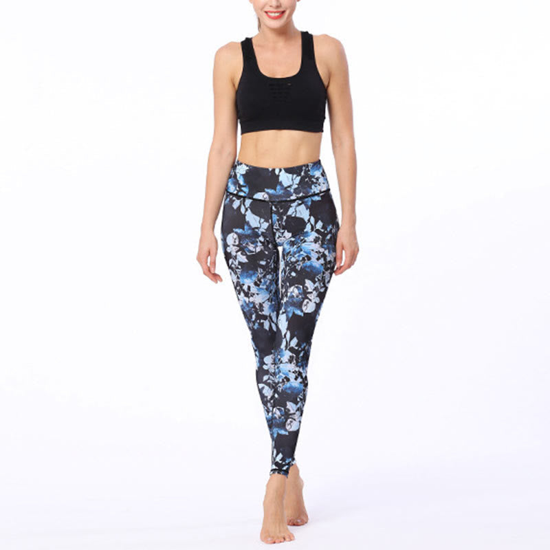 Simple Leaves Print Sports Fitness Leggings Women's Yoga Pants