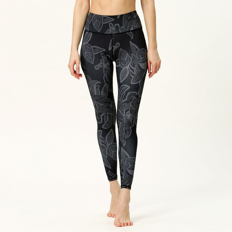Simple Leaves Print Sports Fitness Leggings Women's Yoga Pants