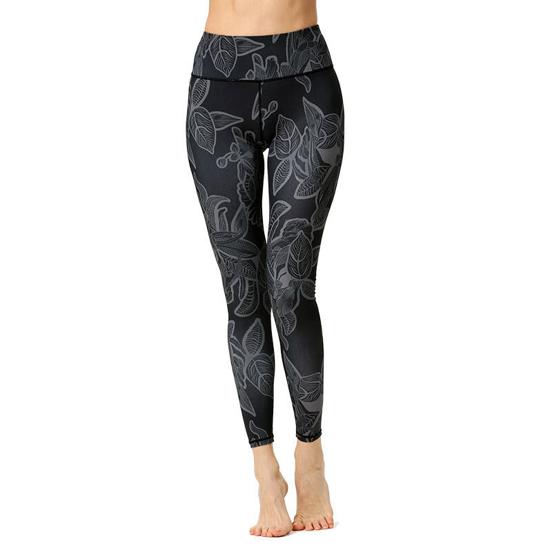 Simple Leaves Print Sports Fitness Leggings Women's Yoga Pants