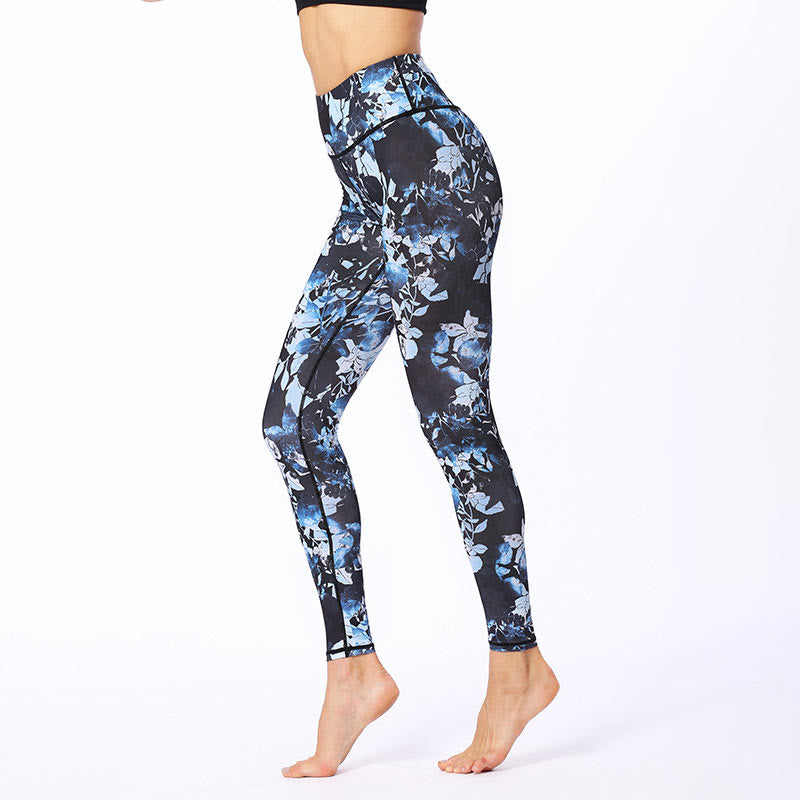 Simple Leaves Print Sports Fitness Leggings Women's Yoga Pants