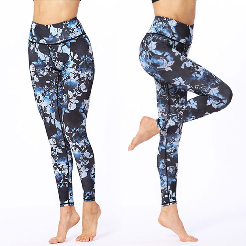 Simple Leaves Print Sports Fitness Leggings Women's Yoga Pants