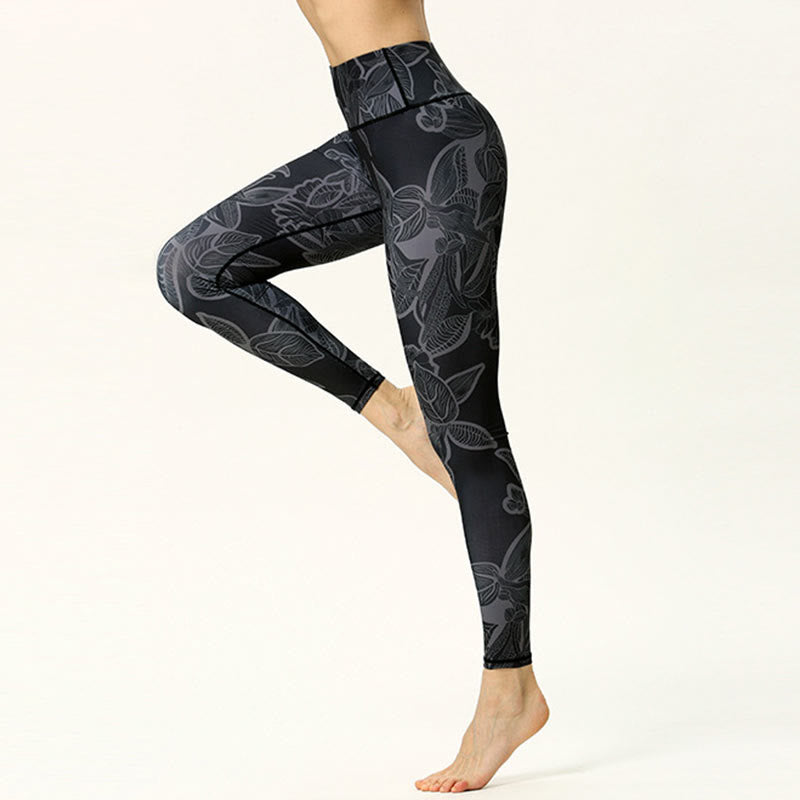 Simple Leaves Print Sports Fitness Leggings Women's Yoga Pants