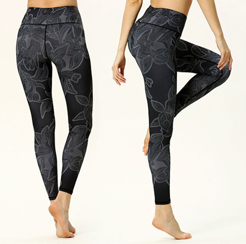 Simple Leaves Print Sports Fitness Leggings Women's Yoga Pants