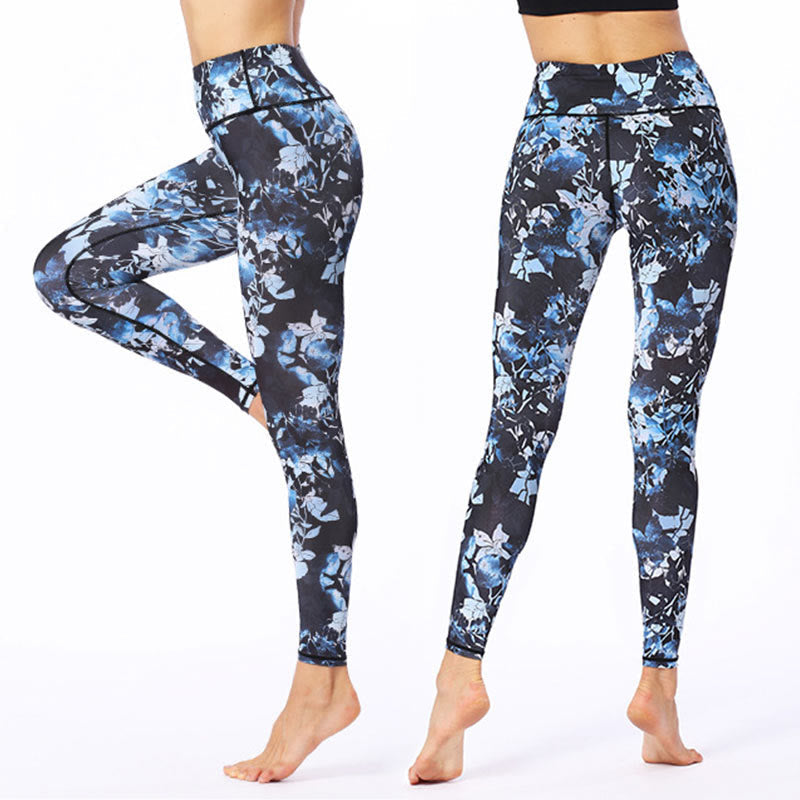 Simple Leaves Print Sports Fitness Leggings Women's Yoga Pants