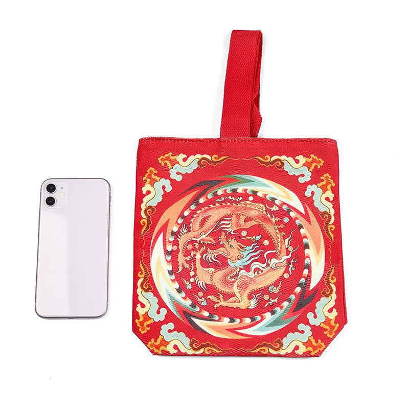 Chinese Dragon Persimmon Canvas Handbag