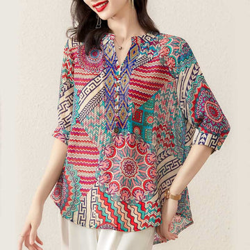 Women's Mandala Geometry Half Button Shirt