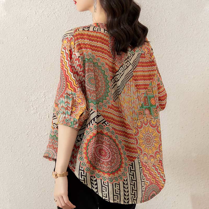 Women's Mandala Geometry Half Button Shirt