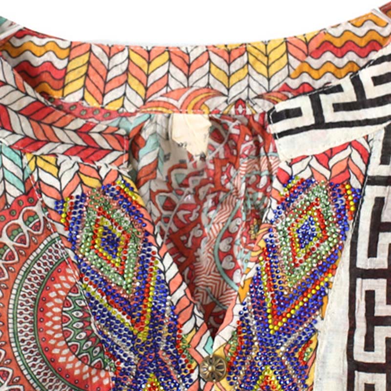 Women's Mandala Geometry Half Button Shirt