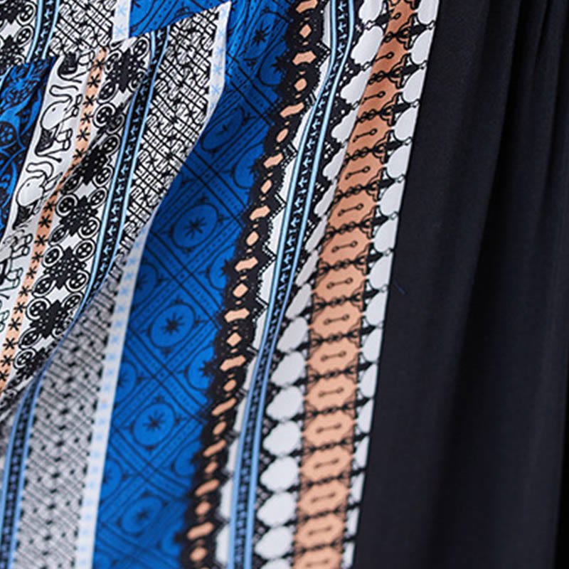 Black Blue Stripes Short Sleeve Midi Dress With Pockets