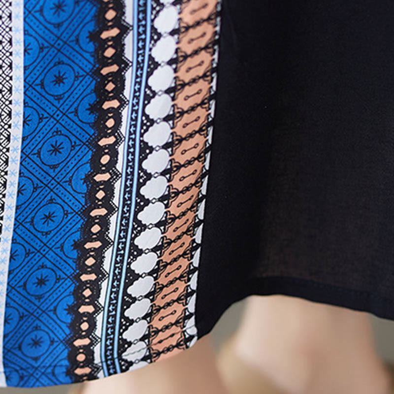 Black Blue Stripes Short Sleeve Midi Dress With Pockets