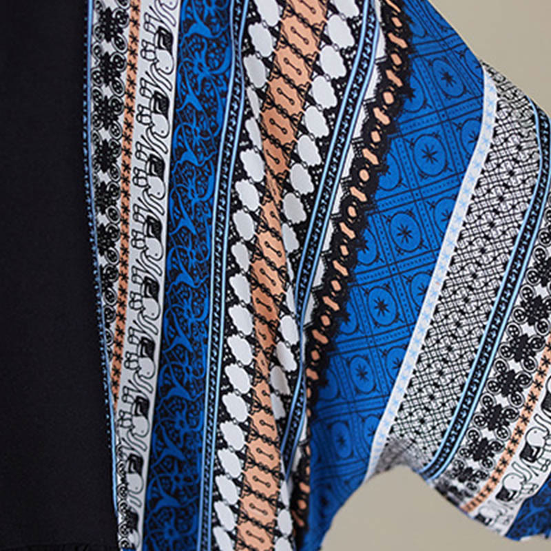 Black Blue Stripes Short Sleeve Midi Dress With Pockets