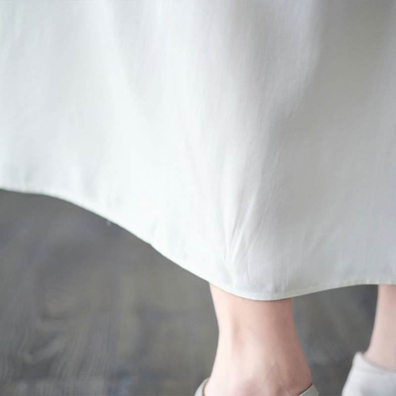 Embroidery Notched Ruffled Hem Midi Dress With Pockets