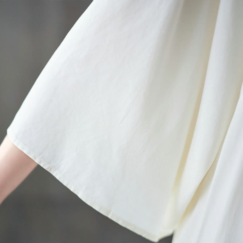 Embroidery Notched Ruffled Hem Midi Dress With Pockets