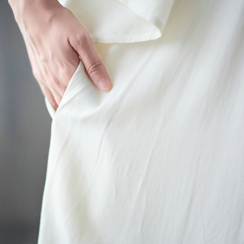 Embroidery Notched Ruffled Hem Midi Dress With Pockets