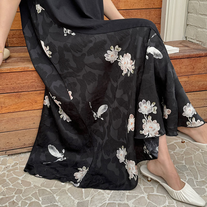 Casual Flower Jacquard Short Sleeve T-Shirt Midi Dress
