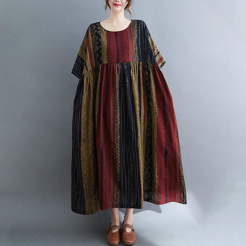 Tactile Cotton Geometric Relaxed Meditation Midi Dress