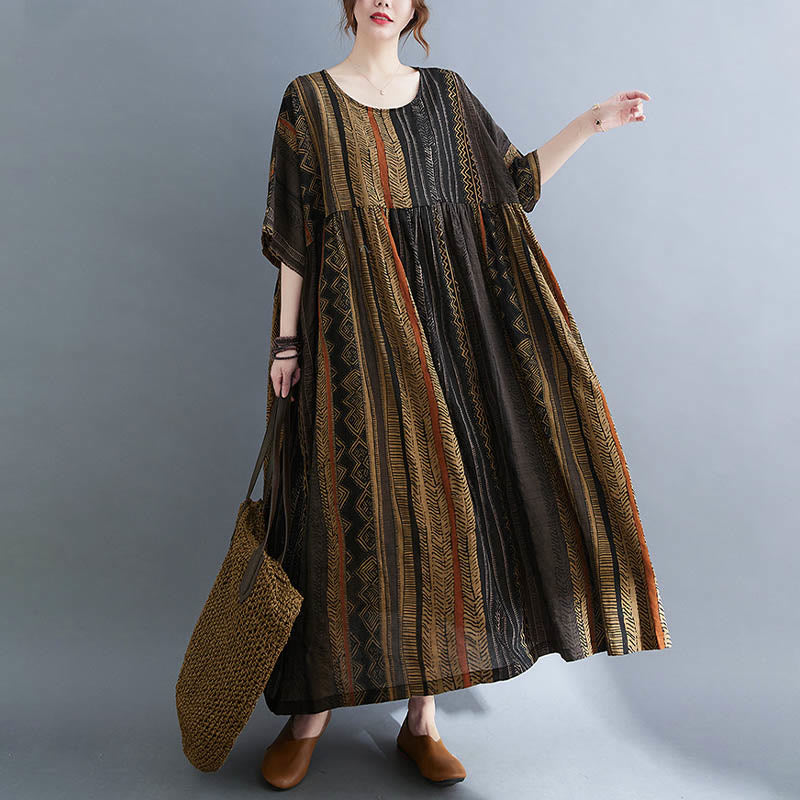 Tactile Cotton Geometric Relaxed Meditation Midi Dress