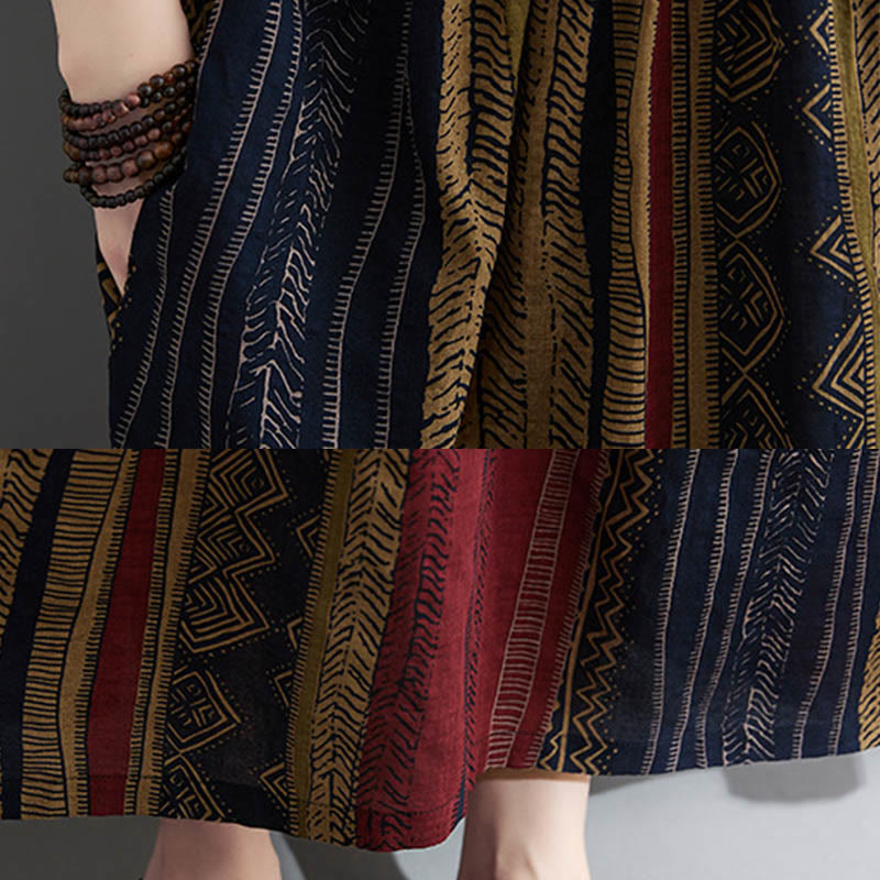 Tactile Cotton Geometric Relaxed Meditation Midi Dress