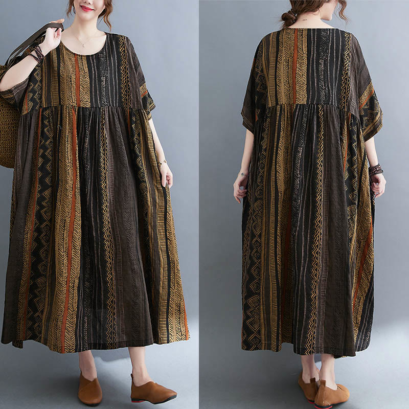 Tactile Cotton Geometric Relaxed Meditation Midi Dress