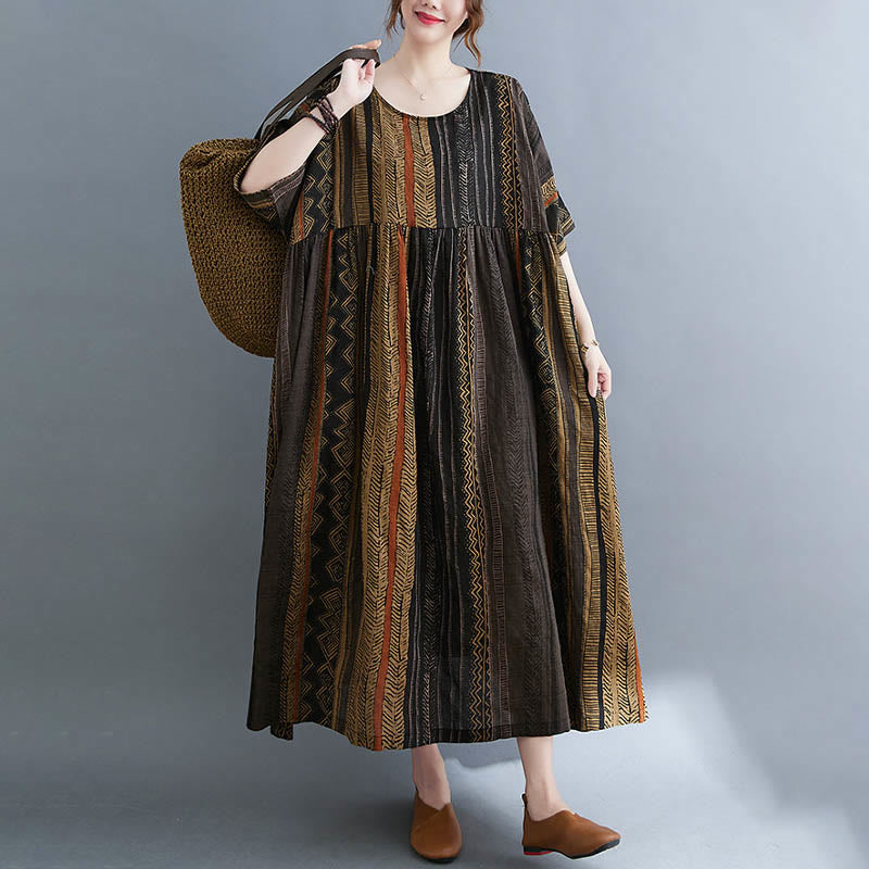 Tactile Cotton Geometric Relaxed Meditation Midi Dress
