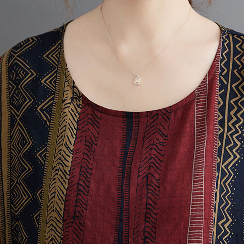 Tactile Cotton Geometric Relaxed Meditation Midi Dress
