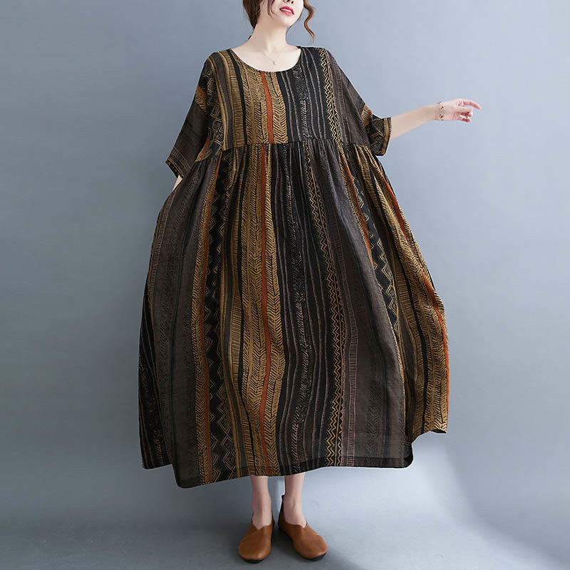 Tactile Cotton Geometric Relaxed Meditation Midi Dress