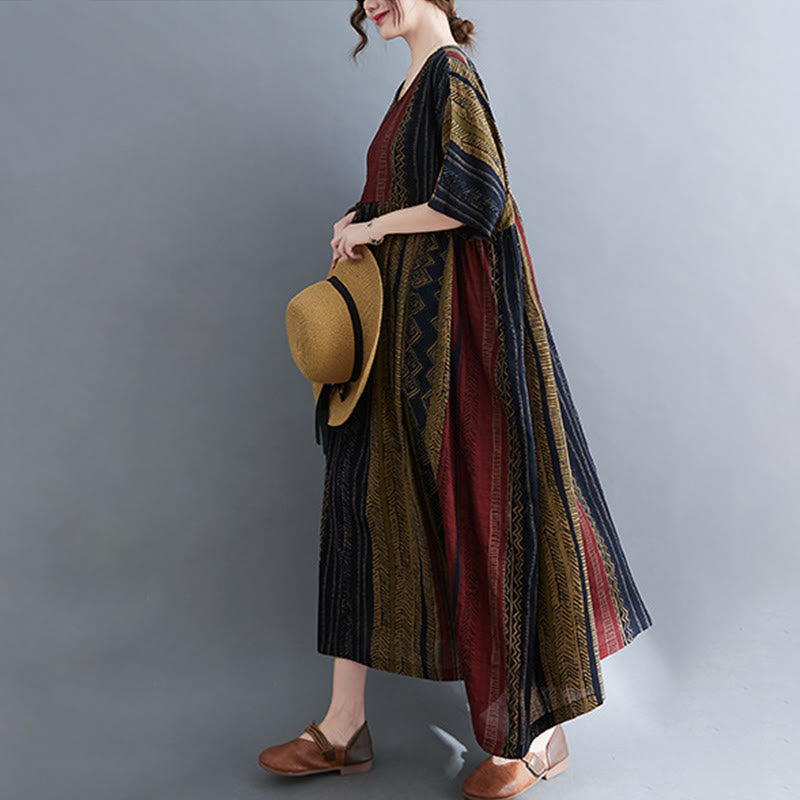 Tactile Cotton Geometric Relaxed Meditation Midi Dress