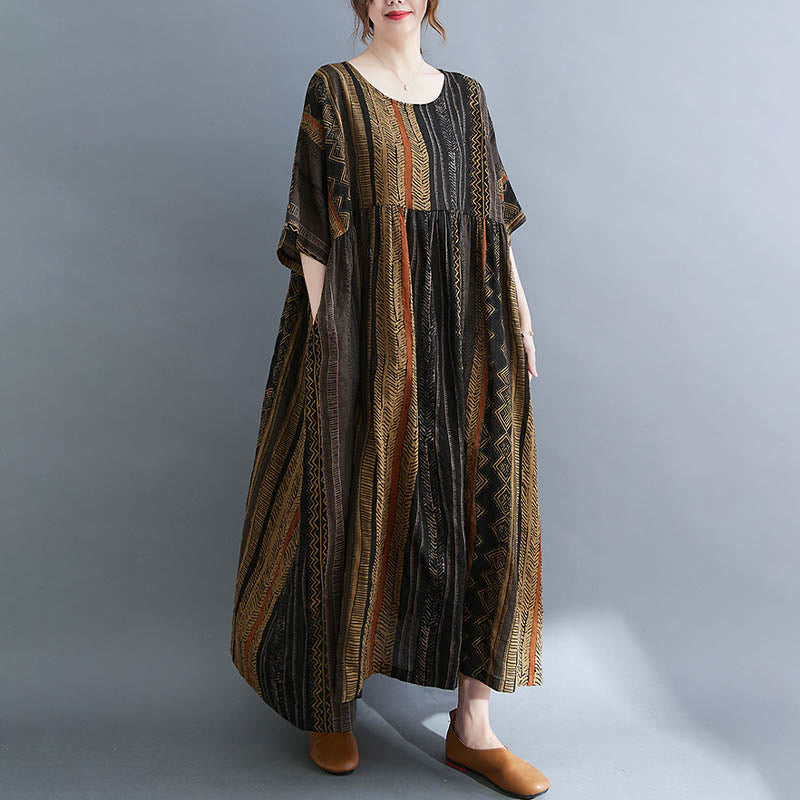 Tactile Cotton Geometric Relaxed Meditation Midi Dress