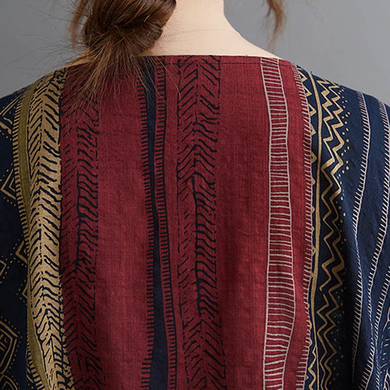 Tactile Cotton Geometric Relaxed Meditation Midi Dress