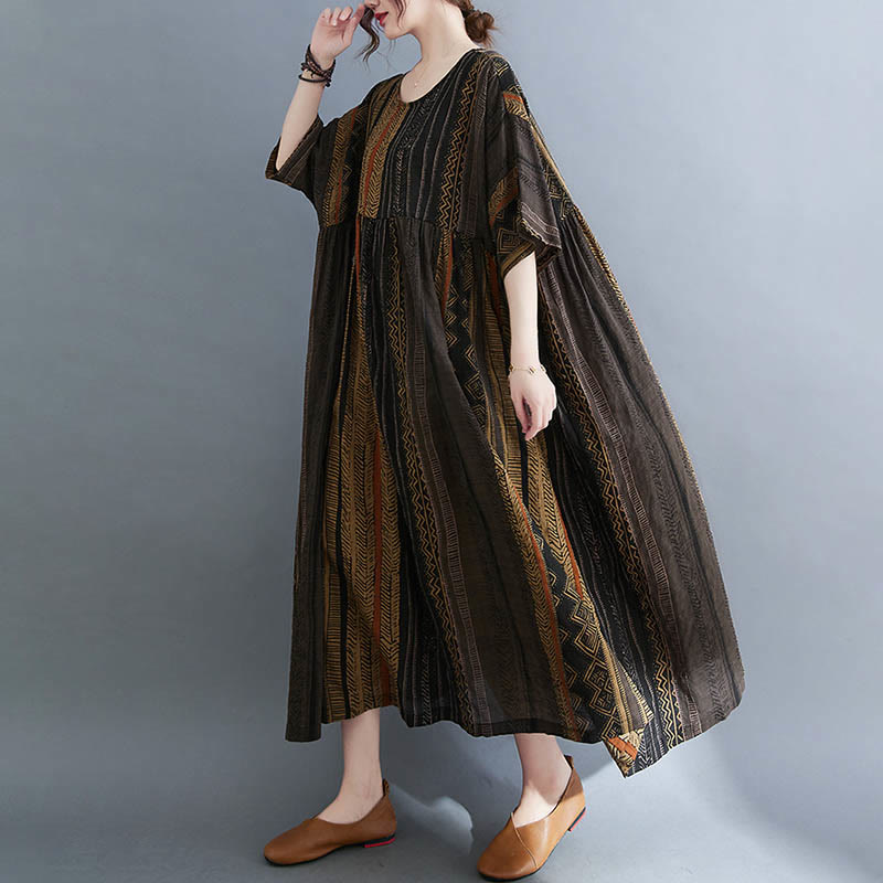 Tactile Cotton Geometric Relaxed Meditation Midi Dress