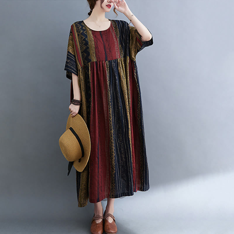 Tactile Cotton Geometric Relaxed Meditation Midi Dress