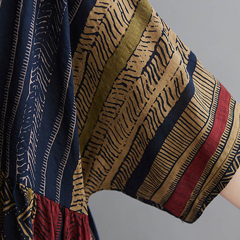 Tactile Cotton Geometric Relaxed Meditation Midi Dress