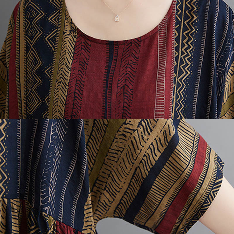 Tactile Cotton Geometric Relaxed Meditation Midi Dress