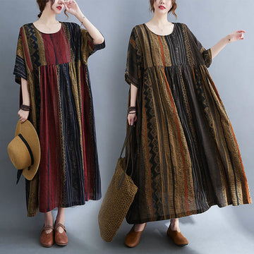 Tactile Cotton Geometric Relaxed Meditation Midi Dress