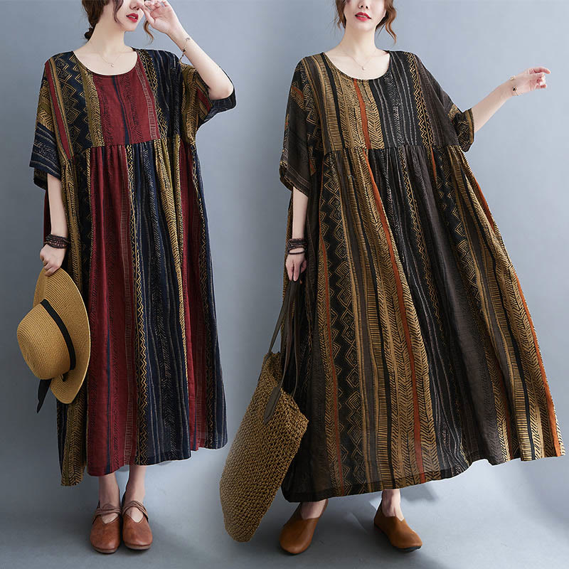 Tactile Cotton Geometric Relaxed Meditation Midi Dress