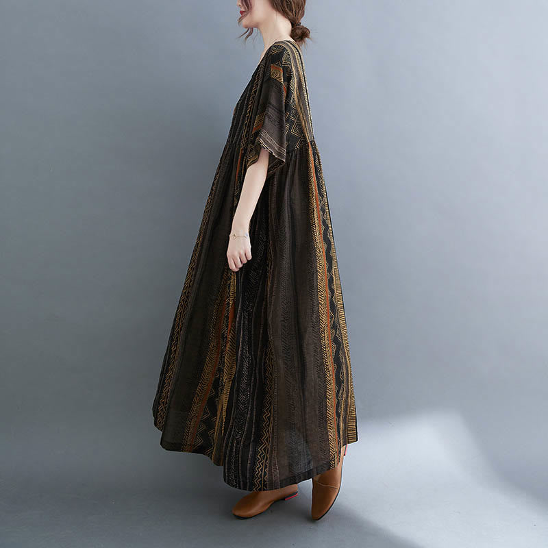 Tactile Cotton Geometric Relaxed Meditation Midi Dress