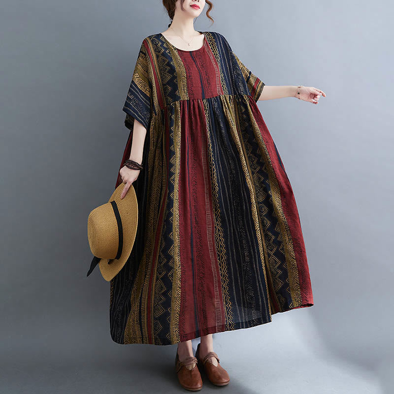 Tactile Cotton Geometric Relaxed Meditation Midi Dress