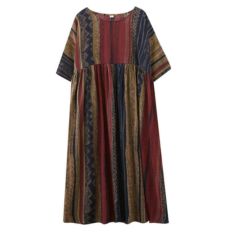Tactile Cotton Geometric Relaxed Meditation Midi Dress