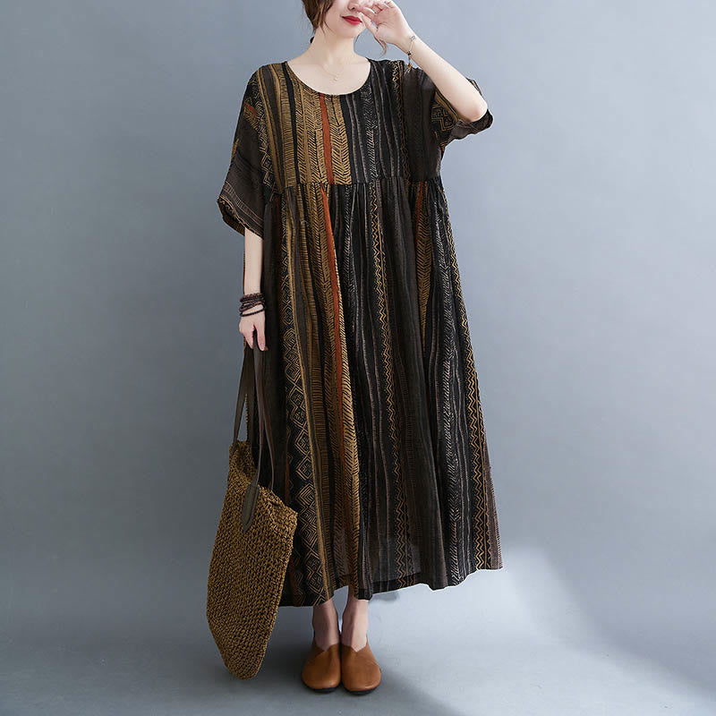 Tactile Cotton Geometric Relaxed Meditation Midi Dress