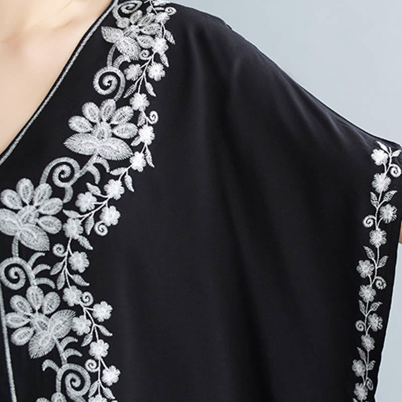 Breathable Cotton Embroidered Flowing Meditation Maxi Dress