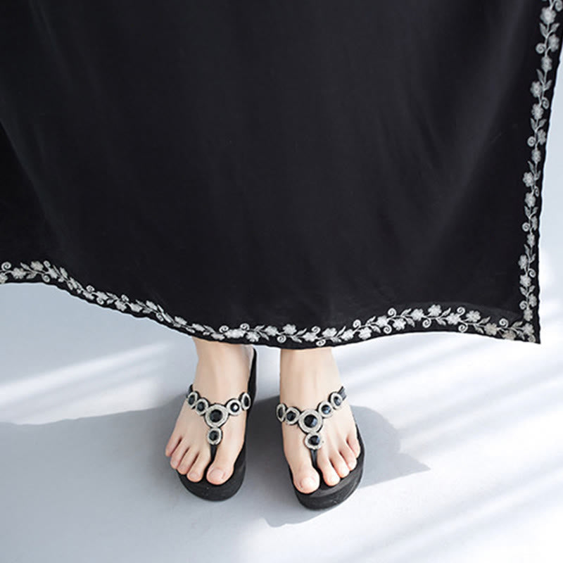 Breathable Cotton Embroidered Flowing Meditation Maxi Dress