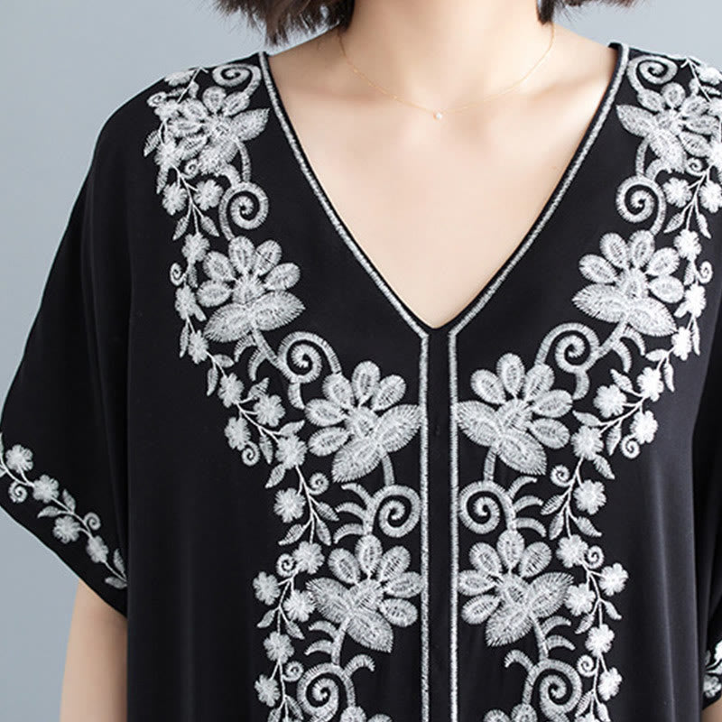 Breathable Cotton Embroidered Flowing Meditation Maxi Dress