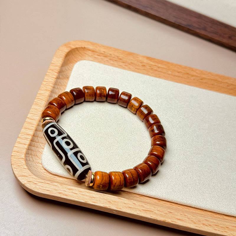 Tibetan Nine-Eye Dzi Bead and Agate Bone Bead Handcrafted Bracelet