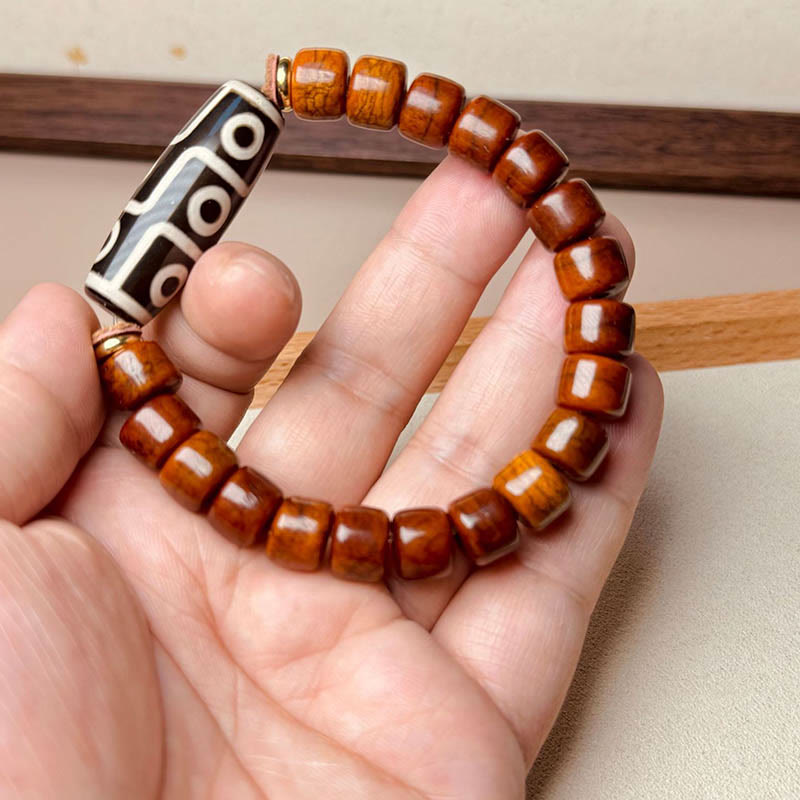 Tibetan Nine-Eye Dzi Bead and Agate Bone Bead Handcrafted Bracelet