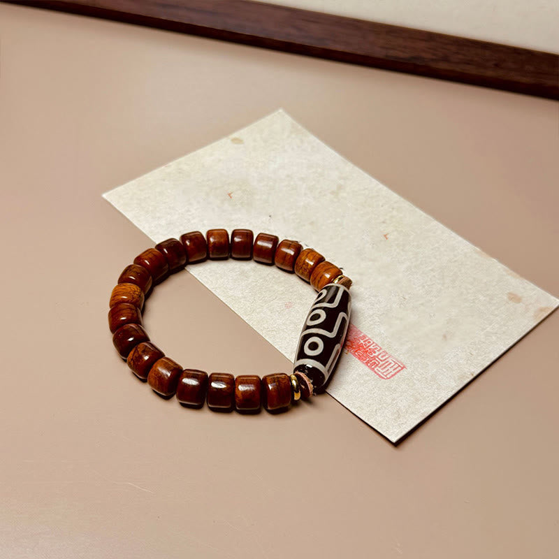 Tibetan Nine-Eye Dzi Bead and Agate Bone Bead Handcrafted Bracelet