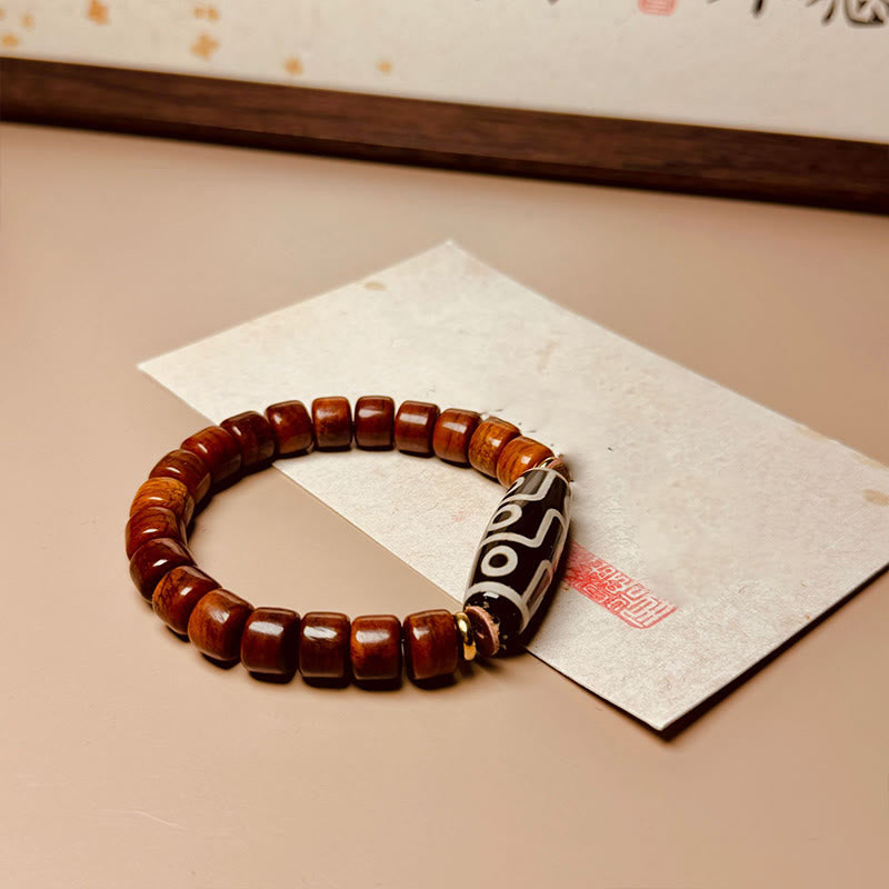Tibetan Nine-Eye Dzi Bead and Agate Bone Bead Handcrafted Bracelet