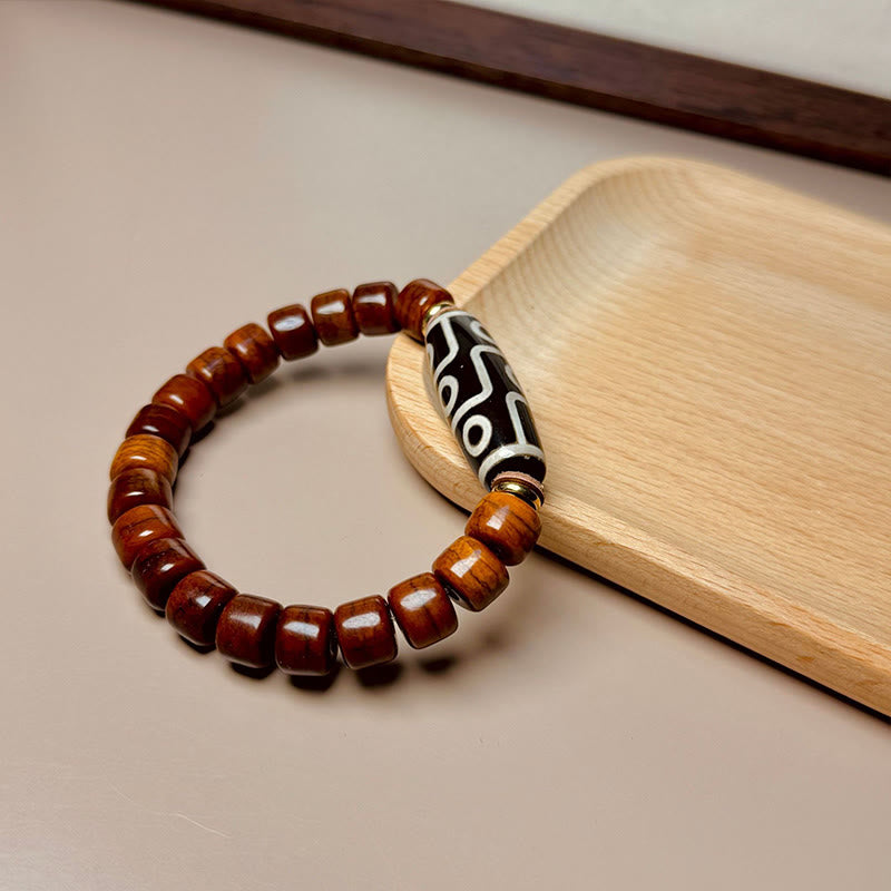Tibetan Nine-Eye Dzi Bead and Agate Bone Bead Handcrafted Bracelet