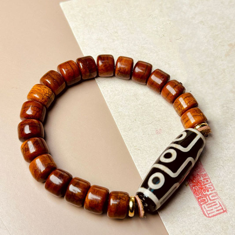 Tibetan Nine-Eye Dzi Bead and Agate Bone Bead Handcrafted Bracelet