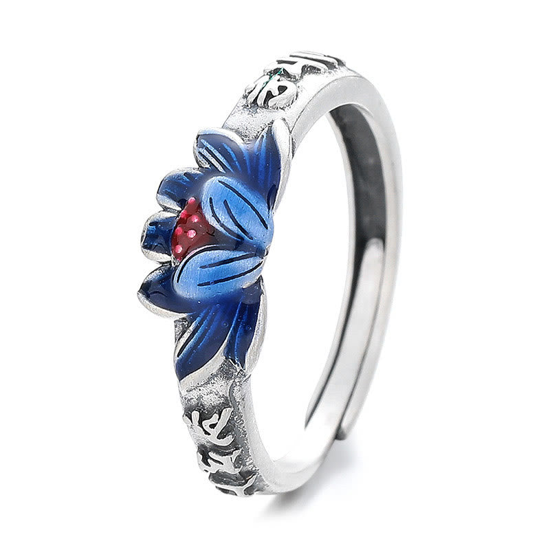 925 Sterling Silver Om Mani Padme Hum Lotus Relief Adjustable Ring